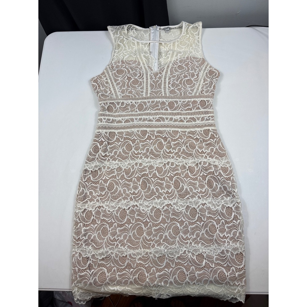 White Lace Sheath Dress Sleeveless Midi Wedding Guest Bridal Shower L